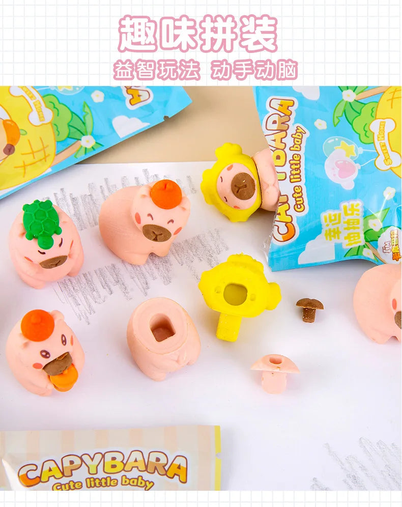 32 Pcs/Box Cartoon Cute Capybara Surprise Bag Eraser Stationery Student Supplies Stationery Wholesale
