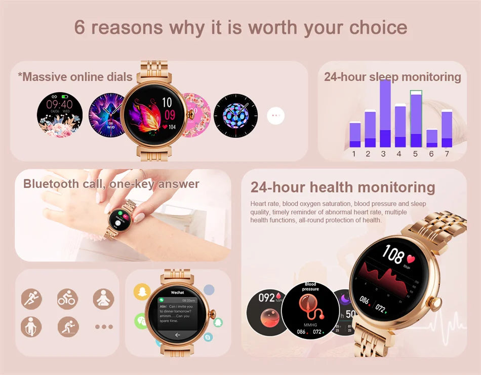 AMOLED Small Screen Fashion Women Smart Watch 454*454 HD Pixel Screen Always Show Time Bluetooth Call Smartwatch Metal Body 2023