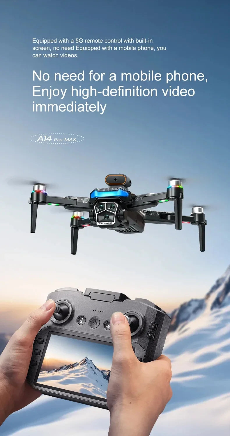 Drone A14ProMax GPS 4KHD Camera LCD Touch Screen Remote Control Quadcopter 360 ° Obstacle Avoidance Brushless RC Drone Toys