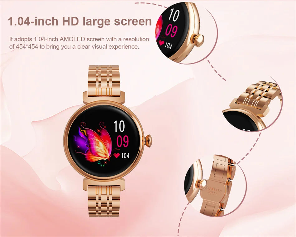 AMOLED Small Screen Fashion Women Smart Watch 454*454 HD Pixel Screen Always Show Time Bluetooth Call Smartwatch Metal Body 2023