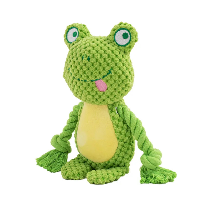 Squeaky Plush Rope Toys for Dogs: Fox Frog Pig Animal Pull Tug Cotton Bite-Resistant Cord - Interactive Training for Puppy Bond