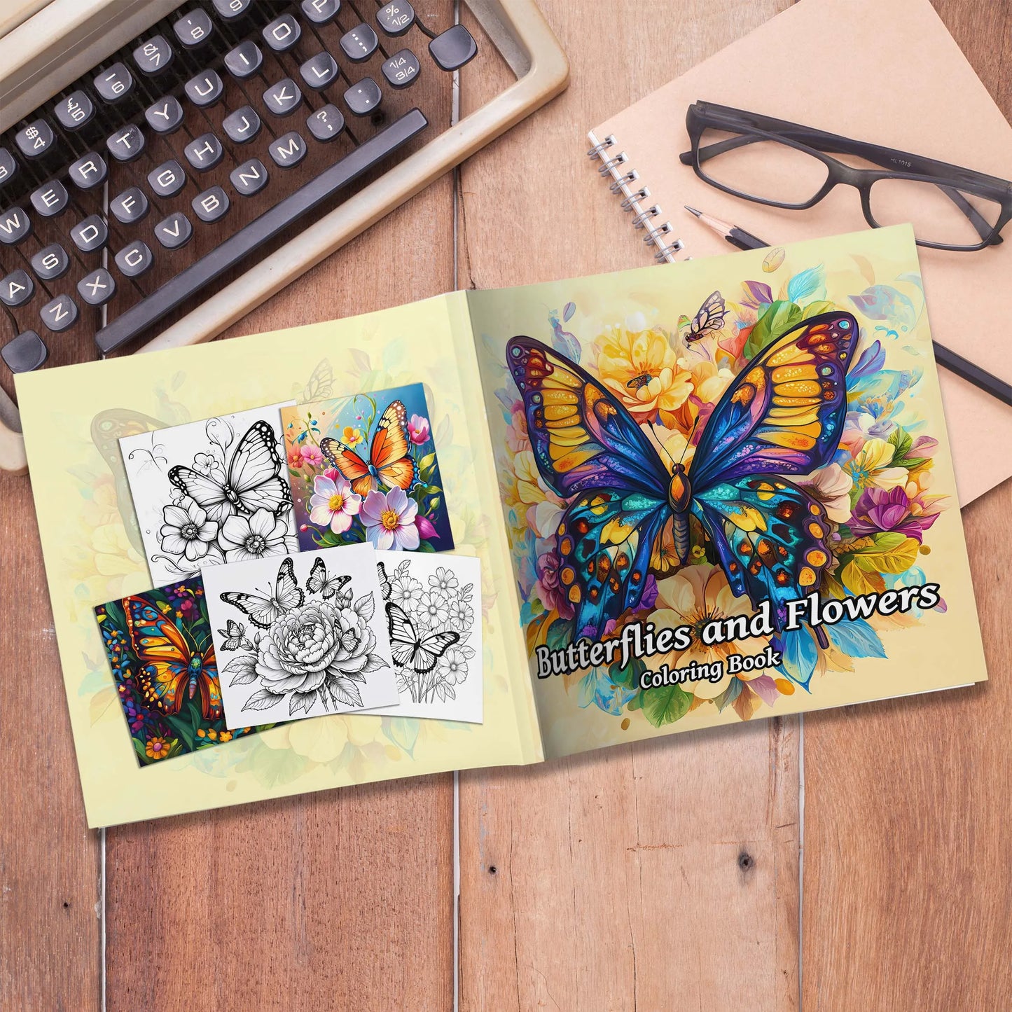 Butterfly and Flowers Adult Coloring Book - 20*20cm 24 Page Art Coloring Book - Helps Reduce Stress and Ease Emotions