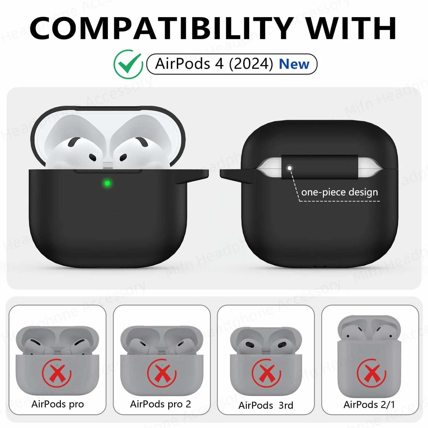 Cover for AirPods 4 Case 2024 3D Silicone Wireless Bluetooth Headphone Soft Protective Case for AirPods 4th Gen with Cleaner Kit