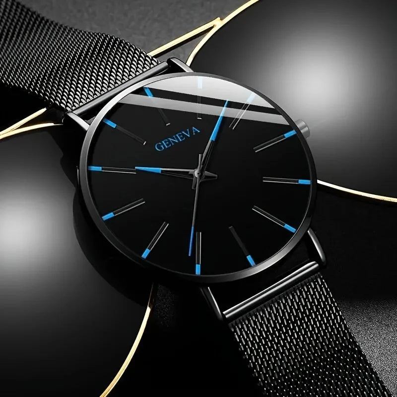 2-piece Fashion Men's Quartz Watch - Round with Date Function, Stainless Steel Strap