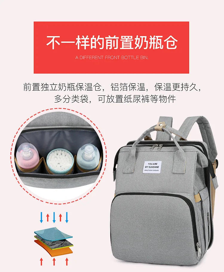 Folding Mommy Bag Multipurpose Portable Folding Crib Bed Large-capacity Baby Backpack Female Mommy Outting Bag Diaper Bags