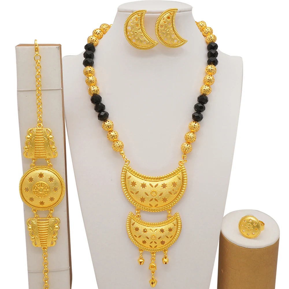 2023 Fine Jewelry Sets For Women Dubai Bridal Wedding Gifts Necklace Bracelet Earrings Ring Jewellery Set African Bead jewelry