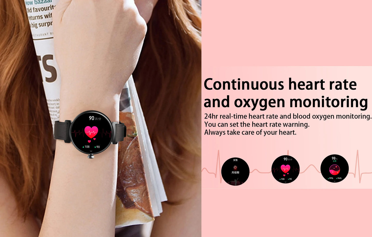 Rainbuvvy DM70 Steel Smart Watch AMLED Women Beautiful Wristwatch Supports IP68 BT Calling Sports Watch