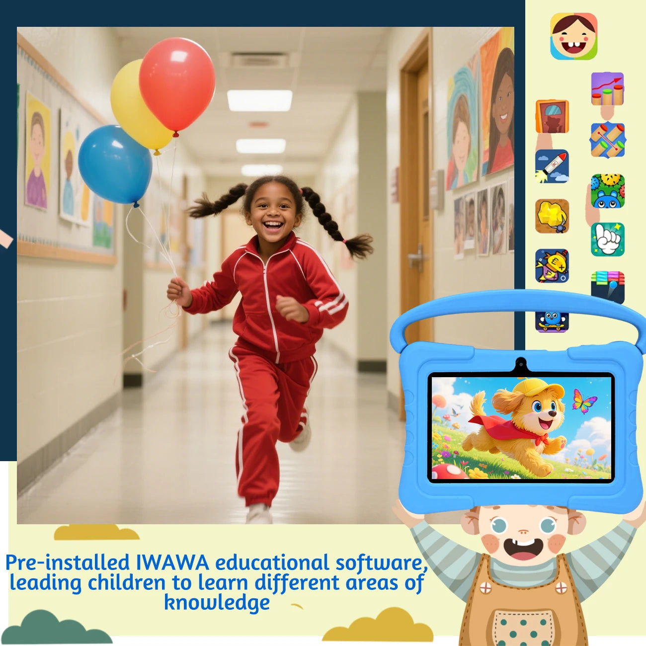 Kids Tablet 7 Inch, Android 12 Quad Core, 2GB RAM+32GB ROM, 3000mAh, Dual Camera, WiFi, Parental Contro