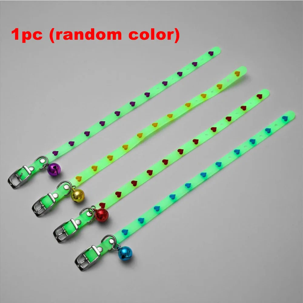 Fashion Pet Glowing Collars with Bell Glow at Night Dogs Cats Necklace Light Luminous Neck Ring Accessories for Kitten and Puppy
