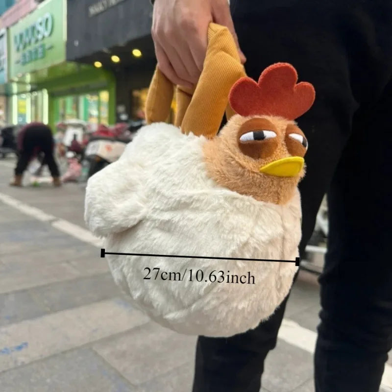 Fur Chicken Plush Bag Ugly Hen Shape Handbag Funny Kawaii Chicken Pendant Keychain Doll Satchel Purse for Women Birthday Gifts