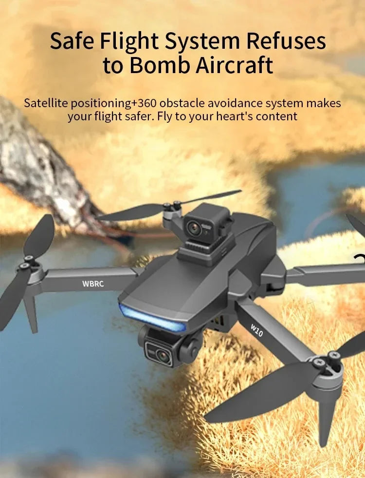 Drone W10 with 4.5 Inch Screen 3-Axis Anti-shake Gimbal Drones 4K Aerial Brushless RC Quadcopter 5G GPS 8K HD Cameras EIS Dron