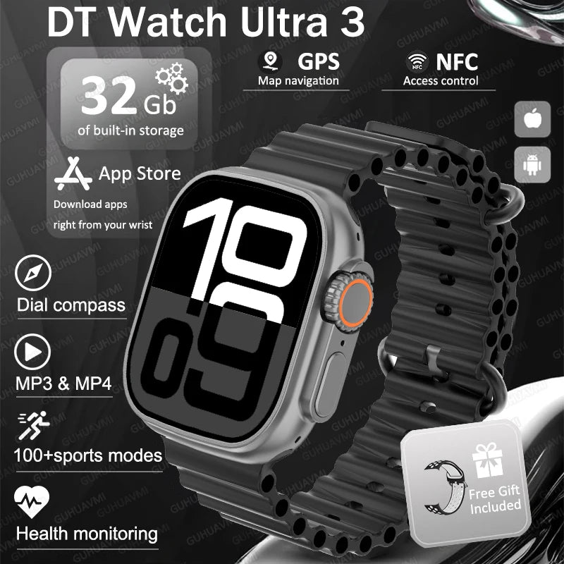 DT Ultra 3 Pro Smart Watch HD AMOLED Screen 32GB MP3 MP4 Player APP Store GPS Navigator ChatGPT NFC Sports Smartwatch Men Women