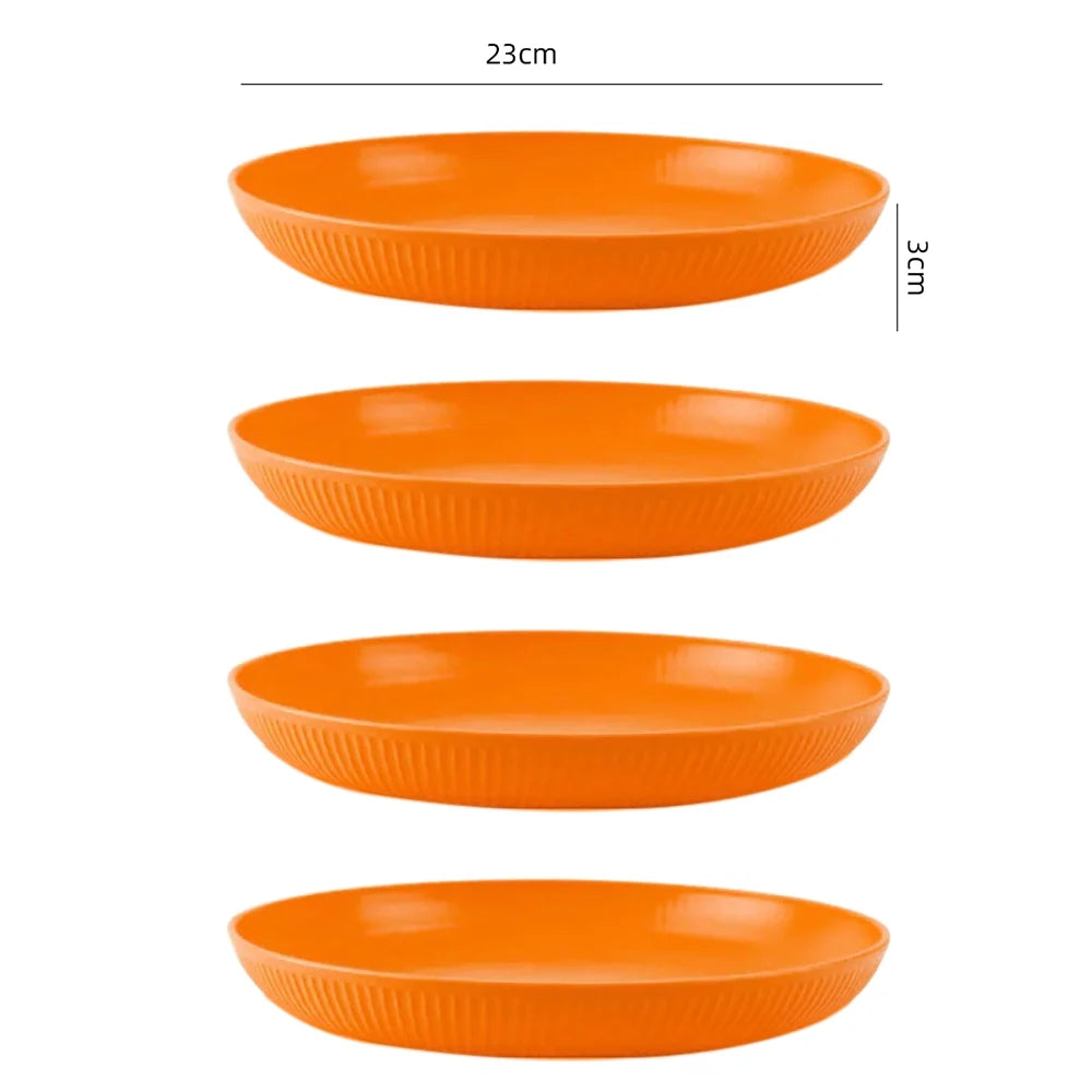 Orange 4/16Pcs Wheat Straw Dinnerware Ramen Bowl Dishes Full Plates Tableware Set Bowl Dinner Dishes Set Camping Dishes Sets