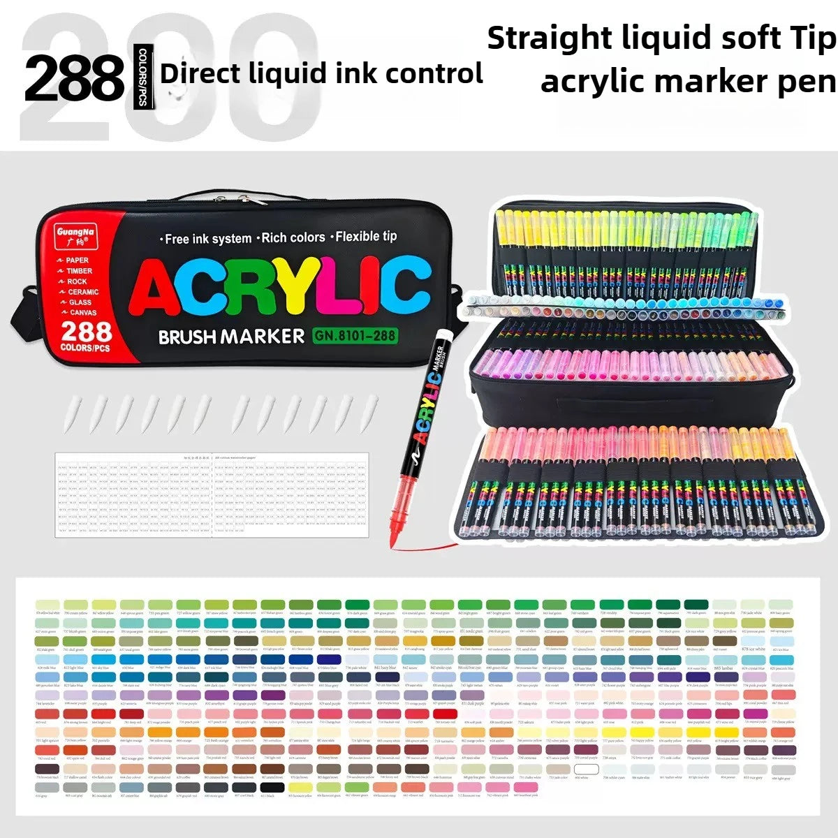 168-288 Colors Liquid Acrylic Marker Pens,Brush Soft Tip Juicy Ink Art Supplies For Students,GuangNa Stationery School Supplies