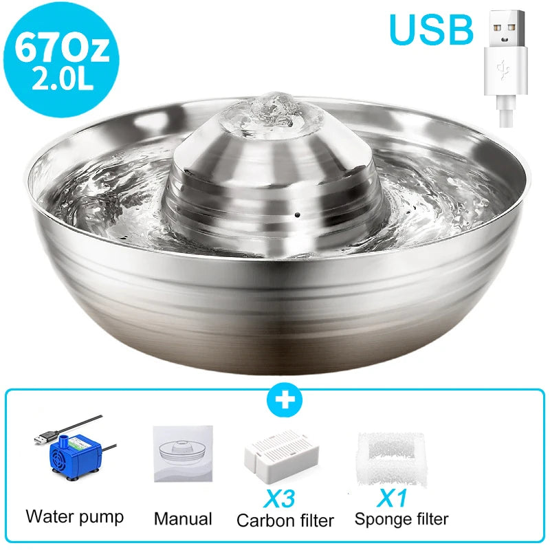 Petavista Dog Water Fountain Stainless Steel Pet Drinking Fountain for Cats Dogs 2L Ultra-Quiet Automatic Fountain Dog Drinker
