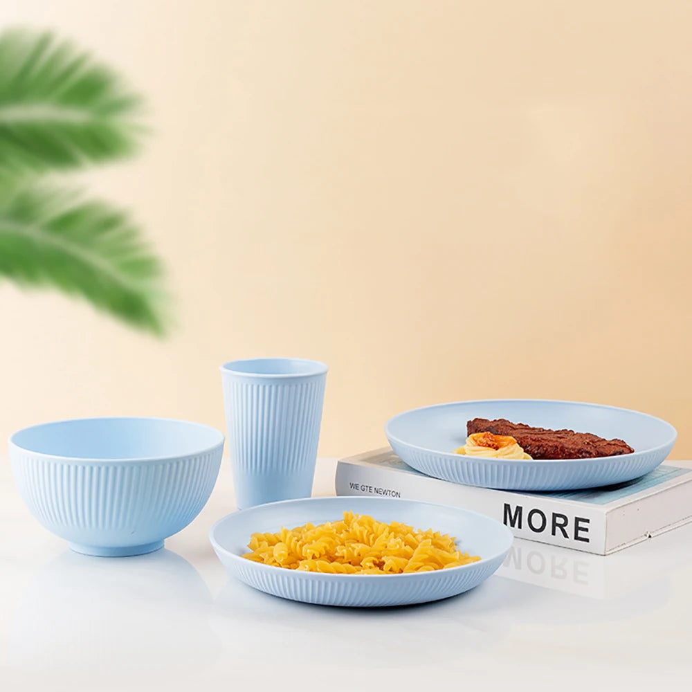 Orange 4/16Pcs Wheat Straw Dinnerware Ramen Bowl Dishes Full Plates Tableware Set Bowl Dinner Dishes Set Camping Dishes Sets