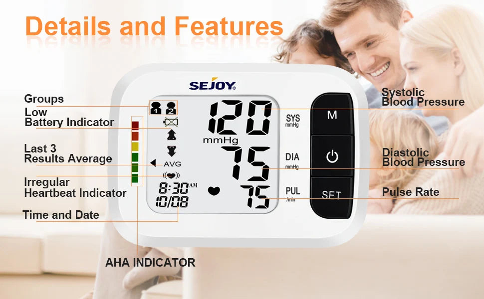 SEJOY Blood Pressure Machine Wrist Blood Pressure Cuff Wrist BP Monitor Wrist Cuff Automatic Monitor with Heartbeat Detection