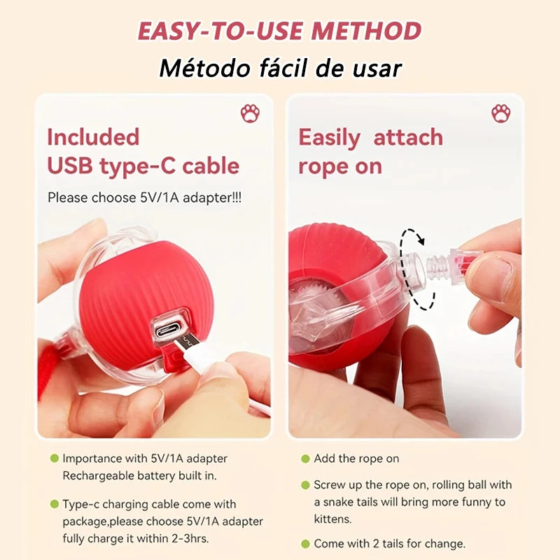 2025 Rechargeable Auto Interactive Cat Ball with Faux Tail Wireless Smart Motion Sensor Cat Toy for Indoor Cats Pet Accessories