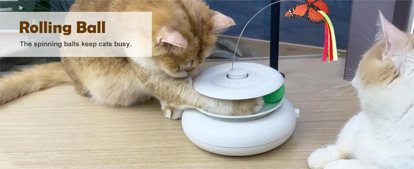 Cat Toys Rechargeable, 4 in 1 Hide and Seek Kitten Wand Toy, Automatic InteractiveToy for, Fluttering Butterfly, Chasing Feather