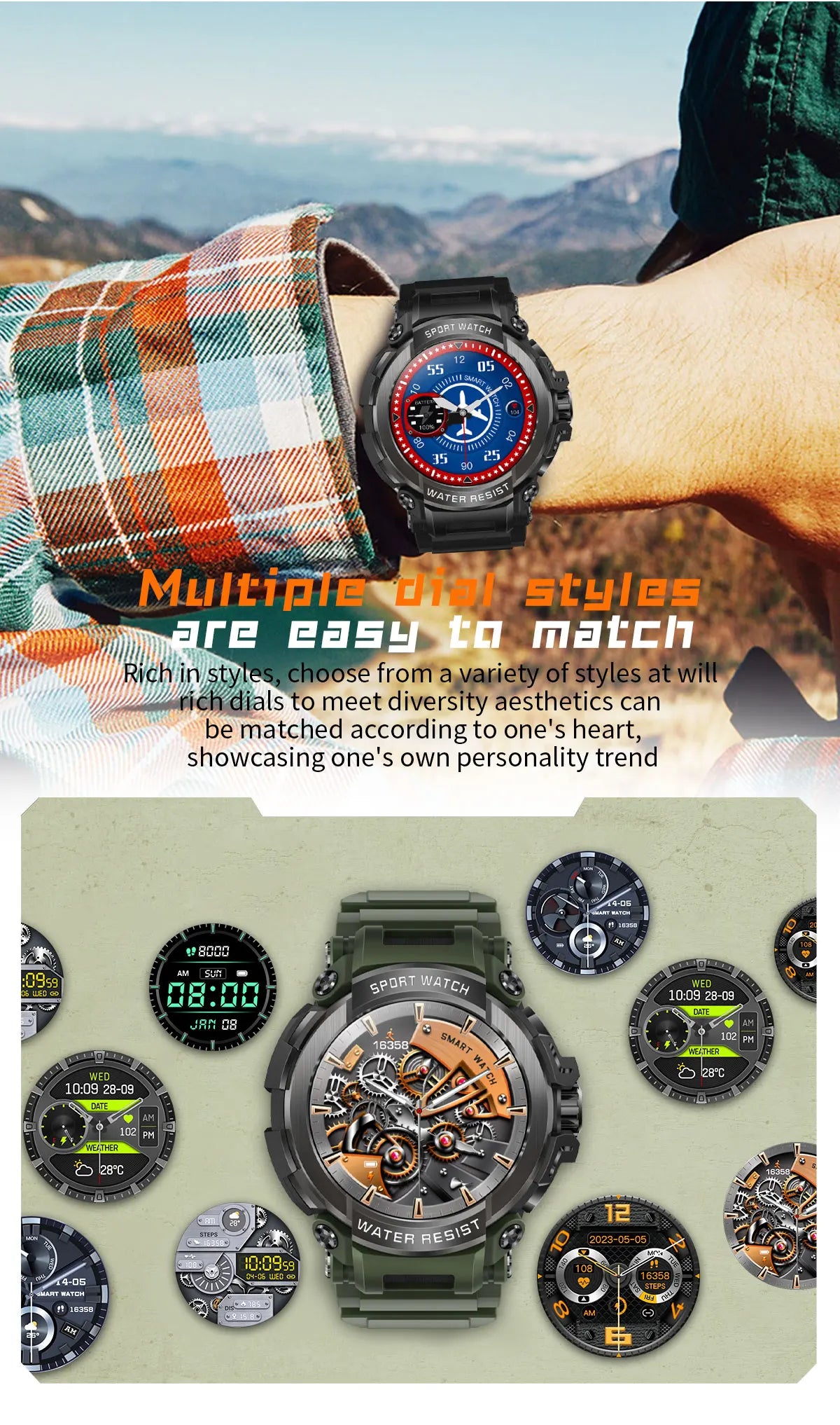 2025 New Men Smartwatch 1.5" HD Screen Military Watch Call IP68 Waterproof 100 Sport Modes Smart Watch with 600mAh Large Battery