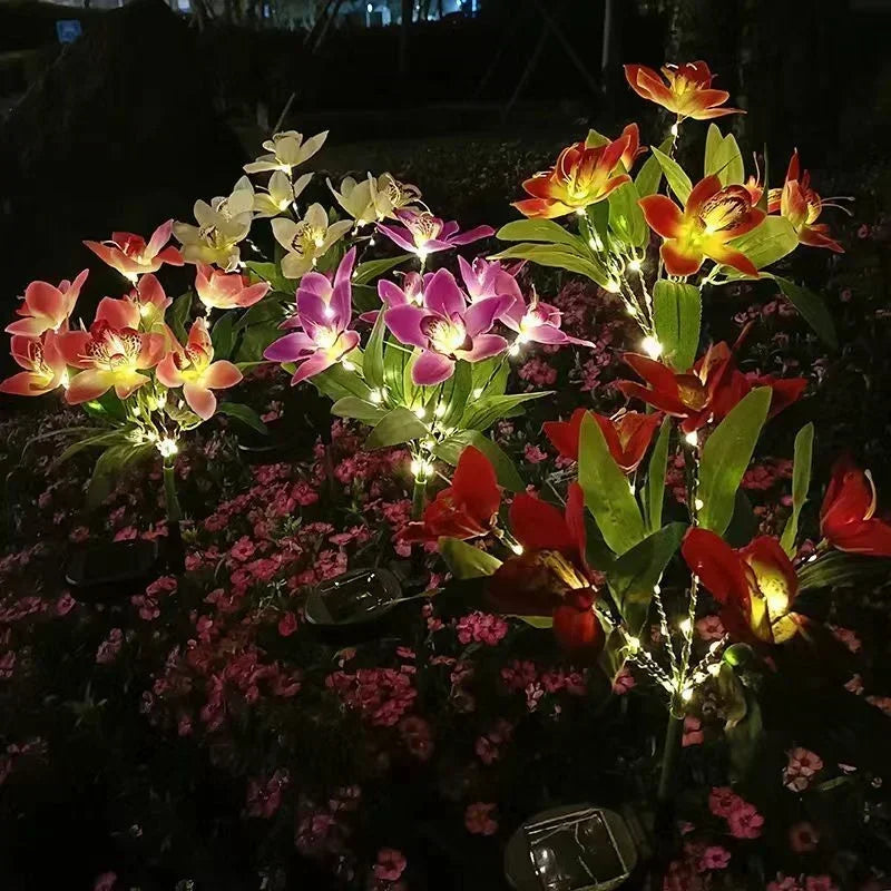 Garden Summer Decor LED Lawn Lamp Artificial Orchid Solar Landscape Ground Lights for Home Camping Wedding Party Decoration