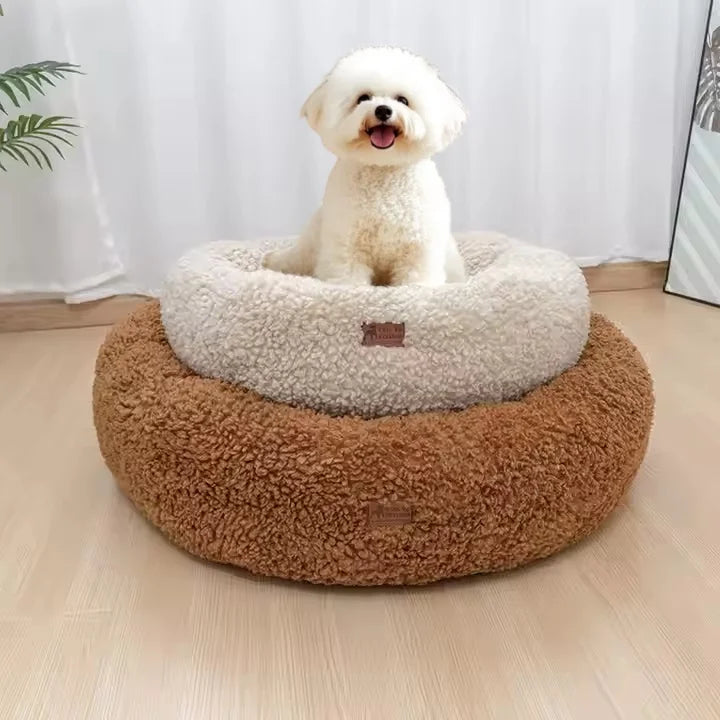 Wholesale Manufacturer Soft Luxury Fleece Plush Pet Cushion Round Donut Sleeping Calming Pet Cat Dog Bed Dog Kennel