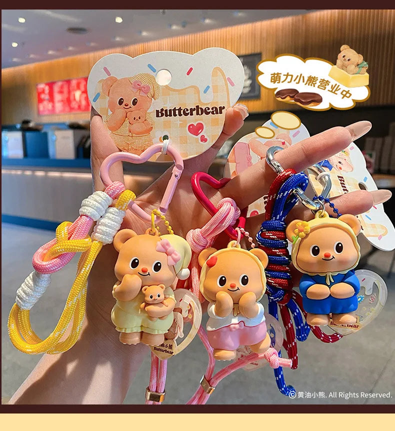 Cartoon Butter Bear Keychain Pendant Cute Fashion Doll Creative Car Keychain Ring Luggage Accessories Gift for Children