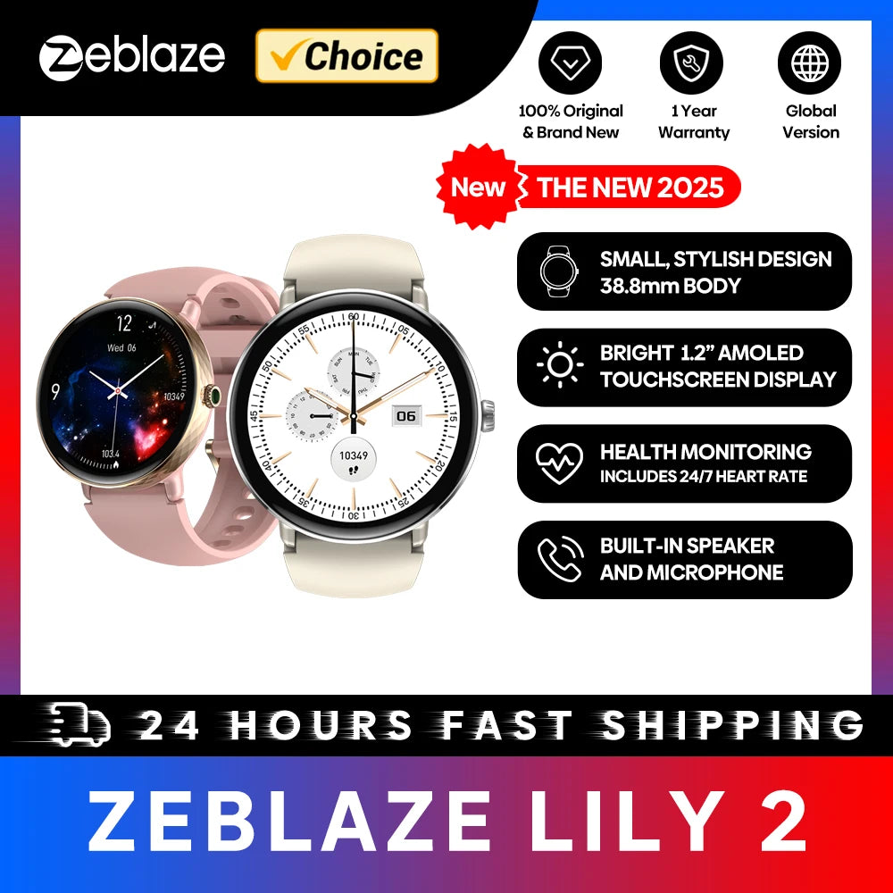 The NEW 2025 Zeblaze Lily 2 Voice Calling Female Smartwatch 1.2" AMOLED Screen Double Strap Health Management Sports Smart Watch