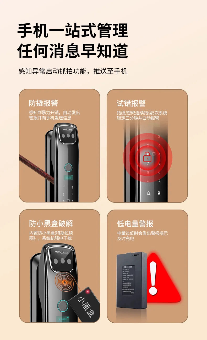 Facial Recognition Fingerprint Lock Home Anti-theft Door Visual Password Electronic Smart Door Lock Graffiti