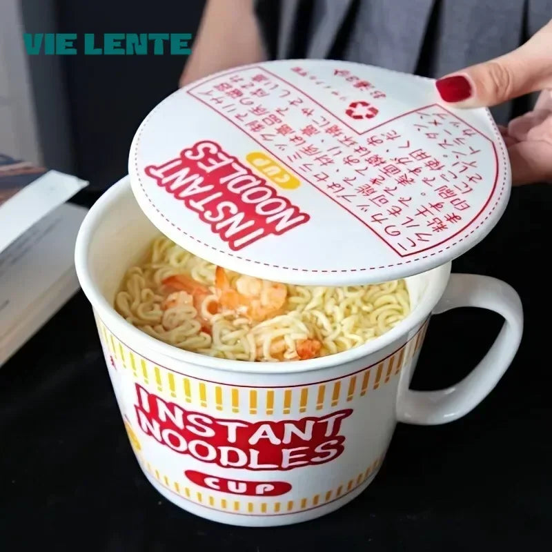 1pc Large Capacity Ceramic Instant Noodle Bowl with Cover,Perfect for Dorms and Home Kitchens - Keep Your Noodles Fresh and Warm