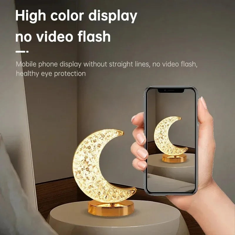 Night Light Bedroom Crystal Touch Dimming Room Home Decor Aesthetics USB Bedside LED Ambient Table 3D Moon Lamp