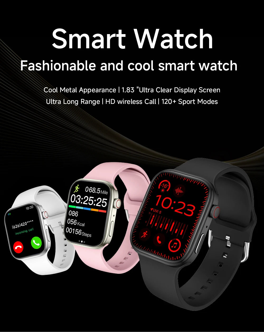 2025 Smart Watch 1.83" HD Screen Bluetooth Call Heart Rate Monitoring 120+ Sports Modes Waterproof for Men Woman Smartwatch Gift