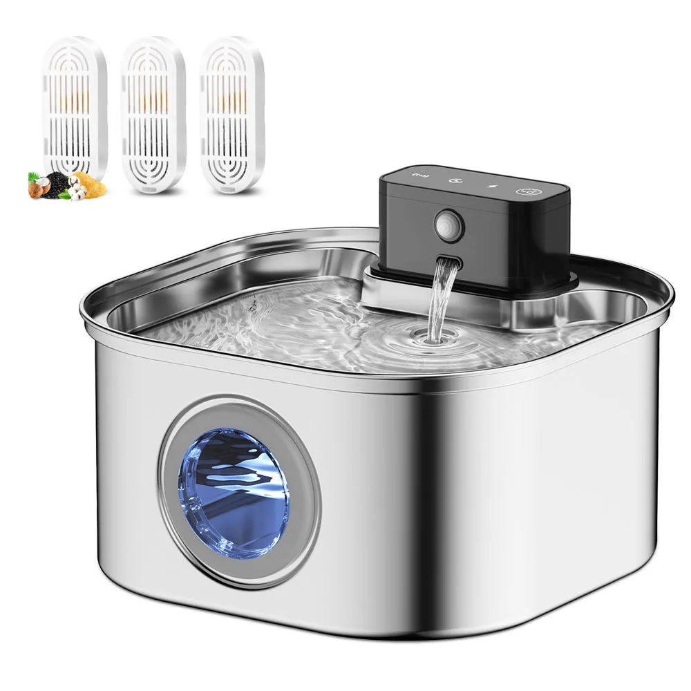 3.2Lstainless steel wireless charging cat and dog water fountain rechargeable automatic induction cycle filter pet drinking bowl