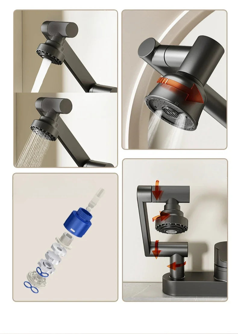 Basin Faucet Bathroom Double Hole Cold and Hot Water Tap Toilet Second Gear Sink 360° Rotating Water Mixing Valve Accessories