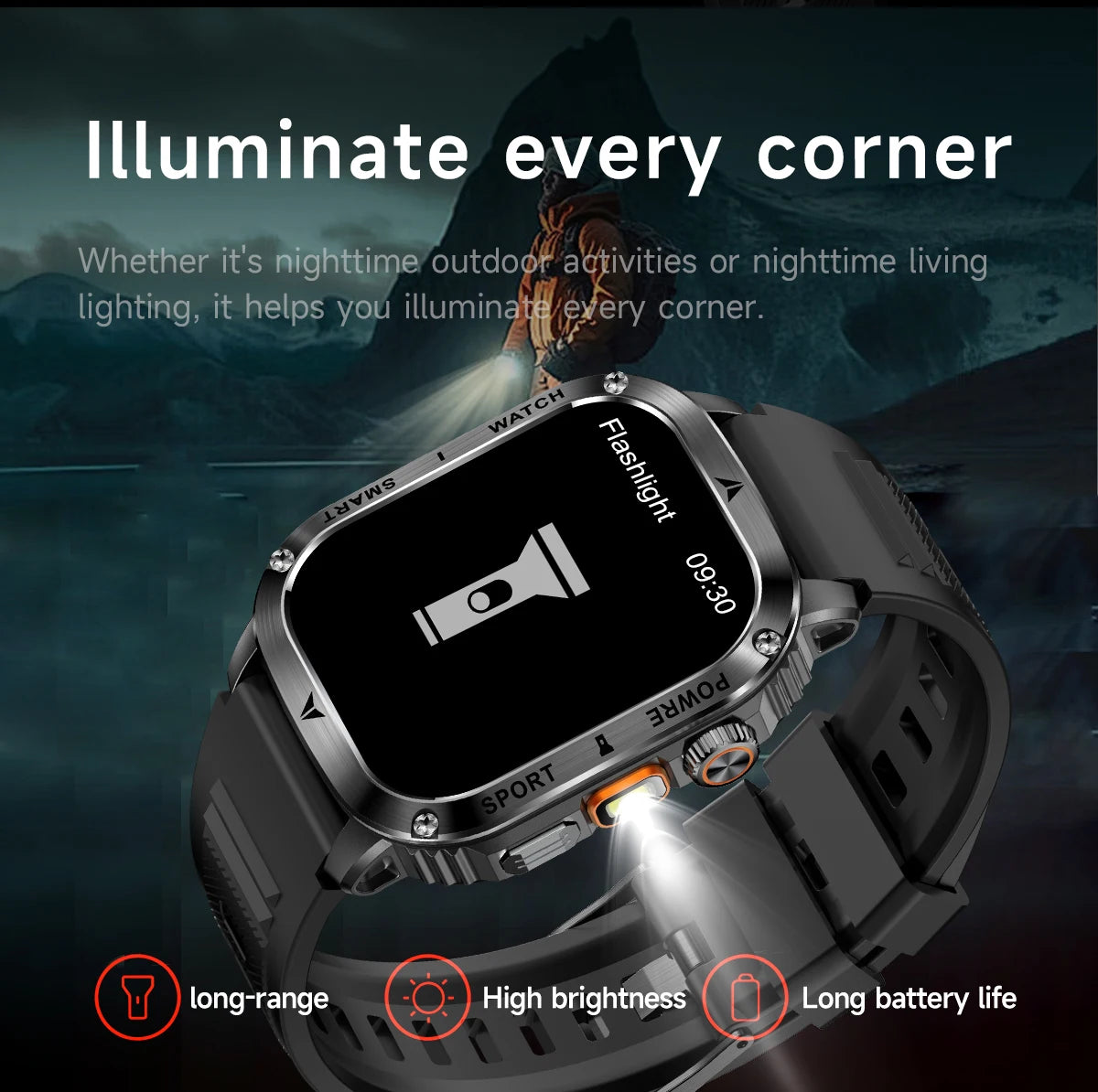LIGE New Premium Military Smart Watch Men Flashlight Waterproof Outdoor Sport Tracker Bluetooth Call Smartwatch 400mAh Battery