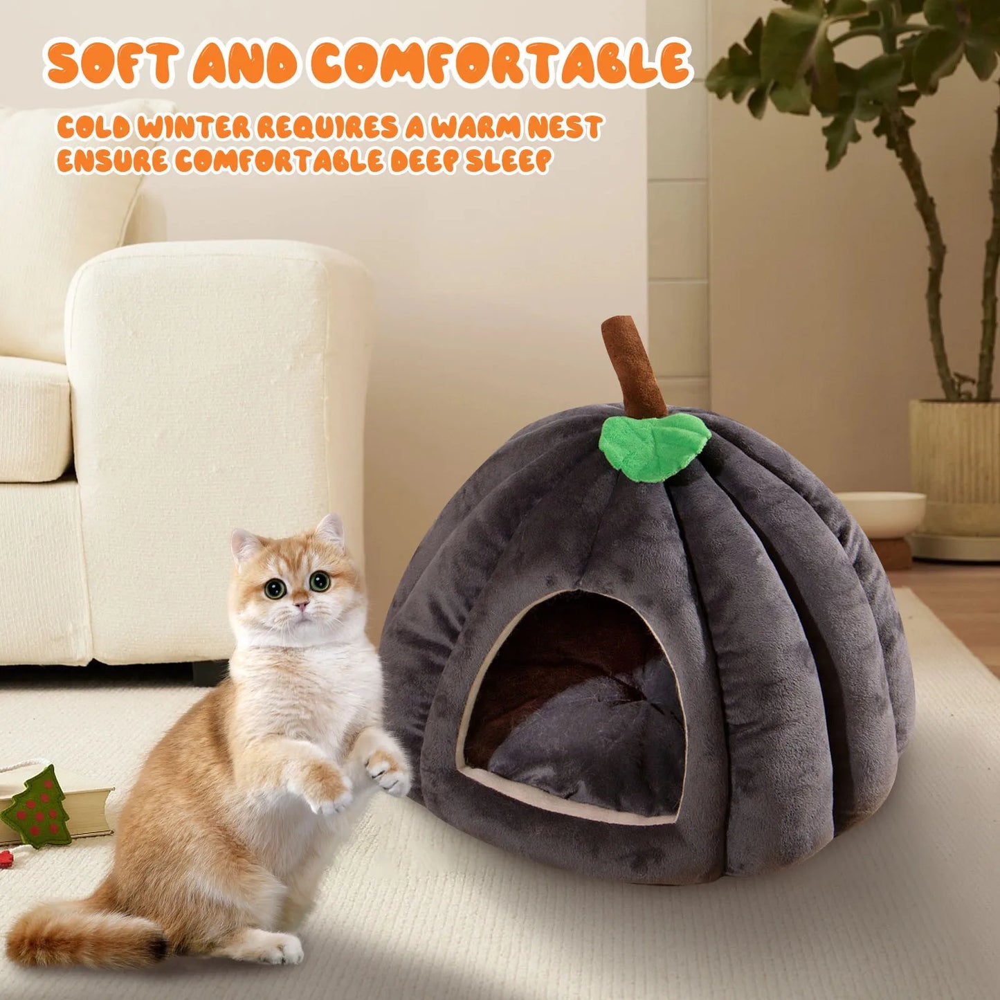 Creative Pumpkin Pet House Autumn And Winter Cat And Dog Semi-enclosed Pet Bed Warm And Thick Cat And Dog Nest Pet Supplies