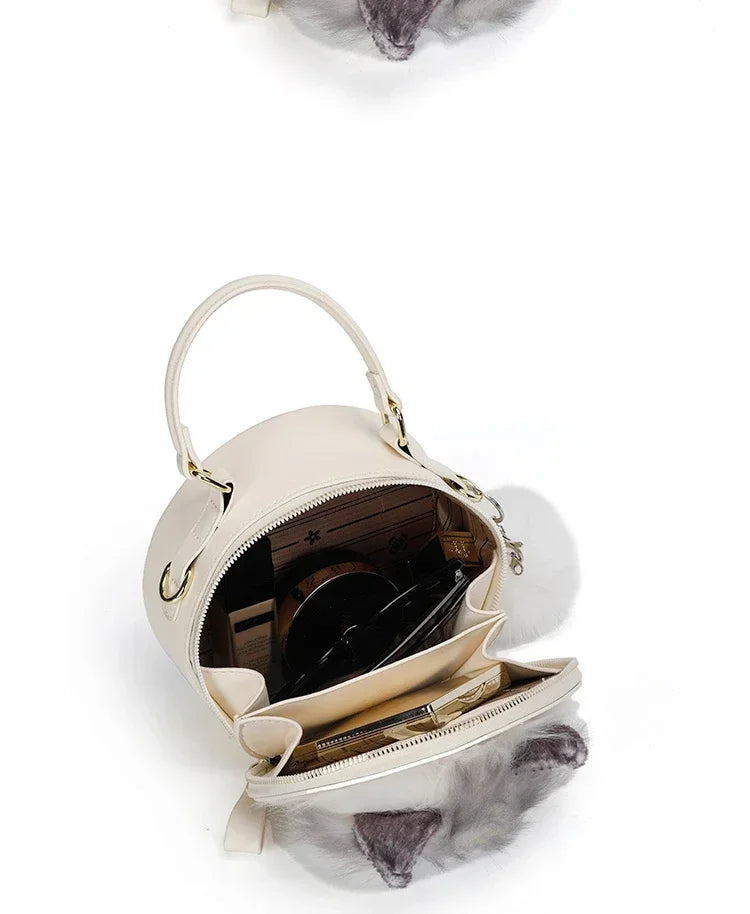 Fashion Cute Plush Cat Shoulder Bags 2025 New Trend High Quality Pu Zipper Niche Simplicity Sewing Thread Crossbody Bags