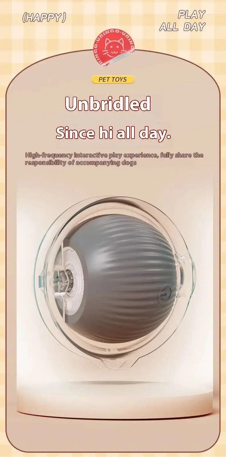 Smart Interactive Cat Toys Ball Automatic Rolling Ball with Faux Tail USB Rechargeable Electric Pet Toy for Teaser and Training