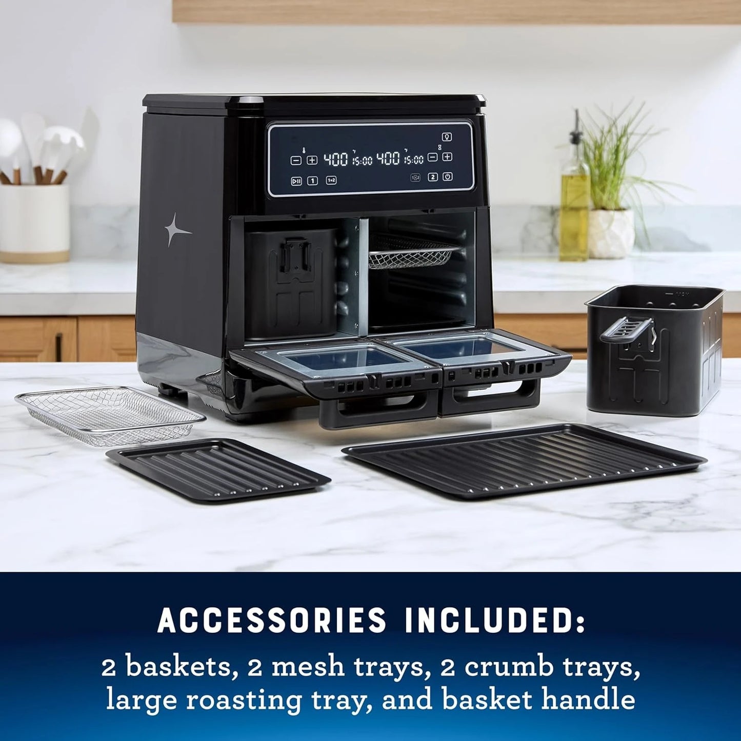 11-Quart Air Fryer Oven, Dual Air Fryer with 2 Cooking Zones, Double with 6 Cooking Functions, Large