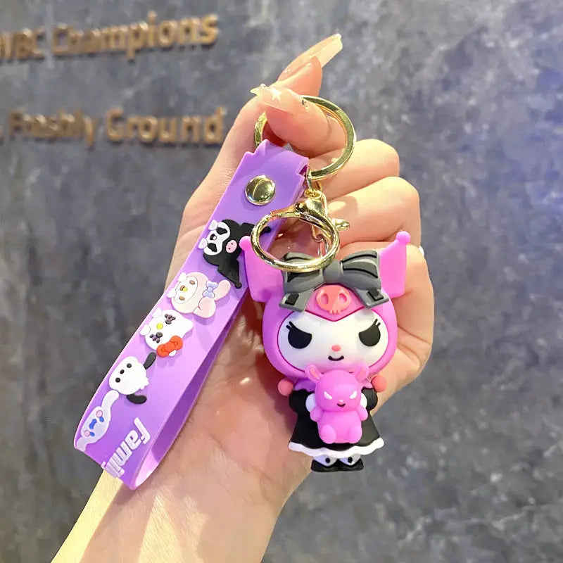 MINISO Cartoon Sanrio Cute Gothic's PVC Key Chain Bag Pendant Doll Rebellious Kuromi Pendant Car Key Chain for Kid Birthday Gift