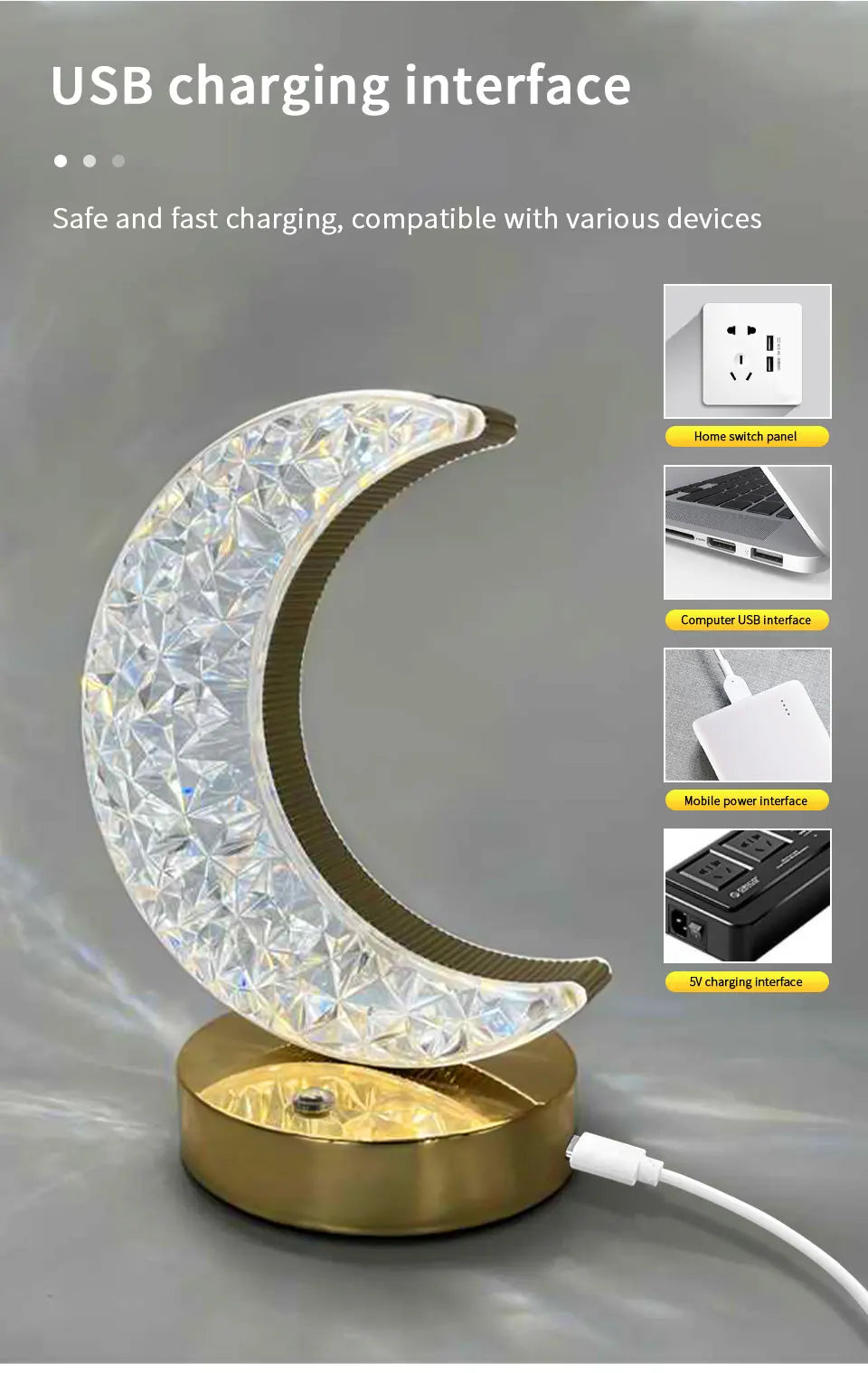 Moon Star Led Night Light Rechargeable Crystal Table Lamp Touch Switch Dimmable Ramadan Room Decor Ambient 3D Moon Lamp Eid Gift