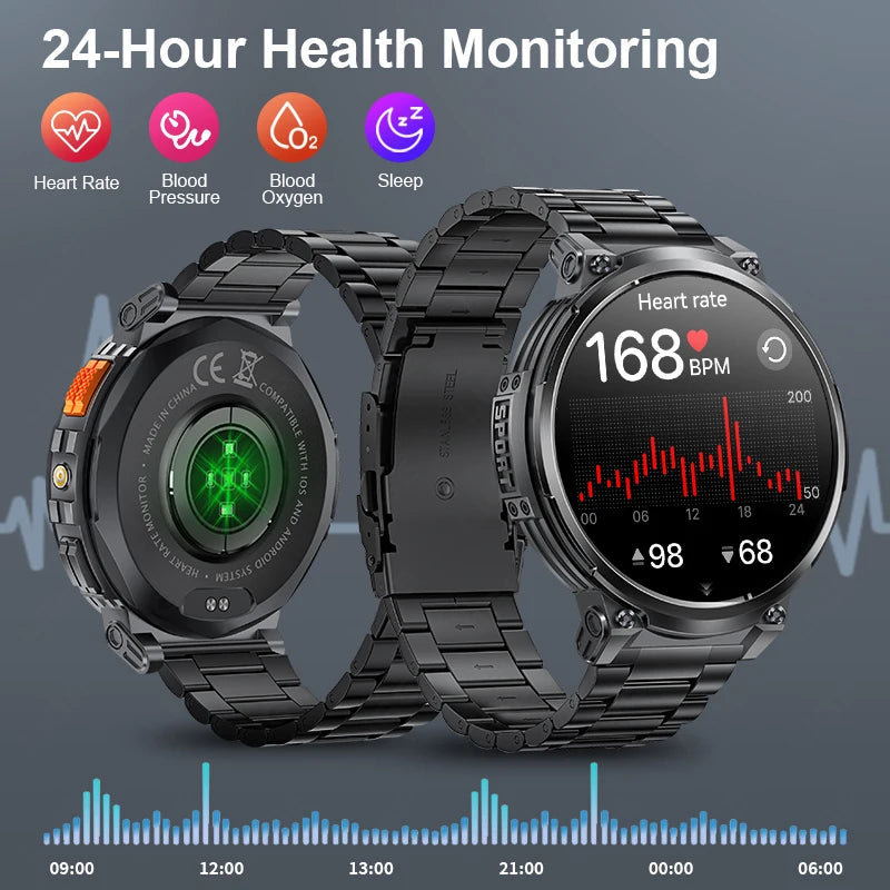 LIGE 1.85"HD Screen Outdoor Sport Smartwatch Men Heart Rate Flashlight Watch 730mAh Battery Waterproof Wireless Call Smart Watch