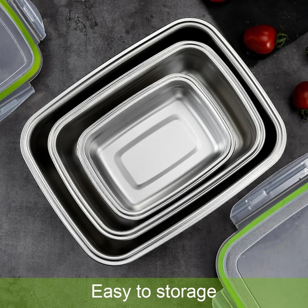 304 Stainless Steel Food Grade 1/3 Set Food Storage Container Lunch Box Leak-Proof Silicone Lid Dishwasher Safe Bento Box