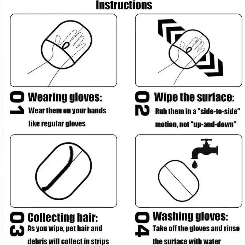Pet Hair Removal Set Tool Reusable Static Removal Gloves Double-Sided Grooming Gloves Remove Dog Cat Fur Hair for Carpets Sofa