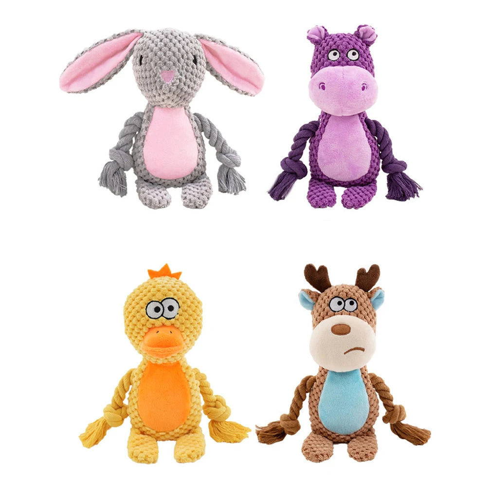 Dog Enrichment Toy Cute Animal Rope Dog Toy Plush Puppy Chew Pet Squeak Toy Cartoon Interactive Games For Dogs Stuff For Dogs