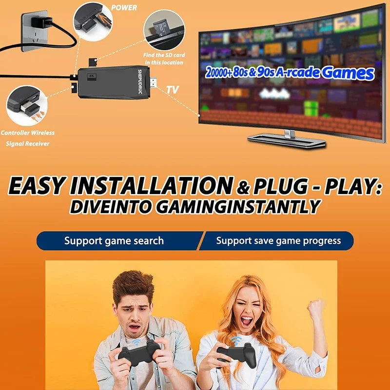 4K TV Game Stick Built-in 20000+ Games Retro Handheld Game Player NEW Video Game Console 64G 2.4G Wireless Controller Gamepad