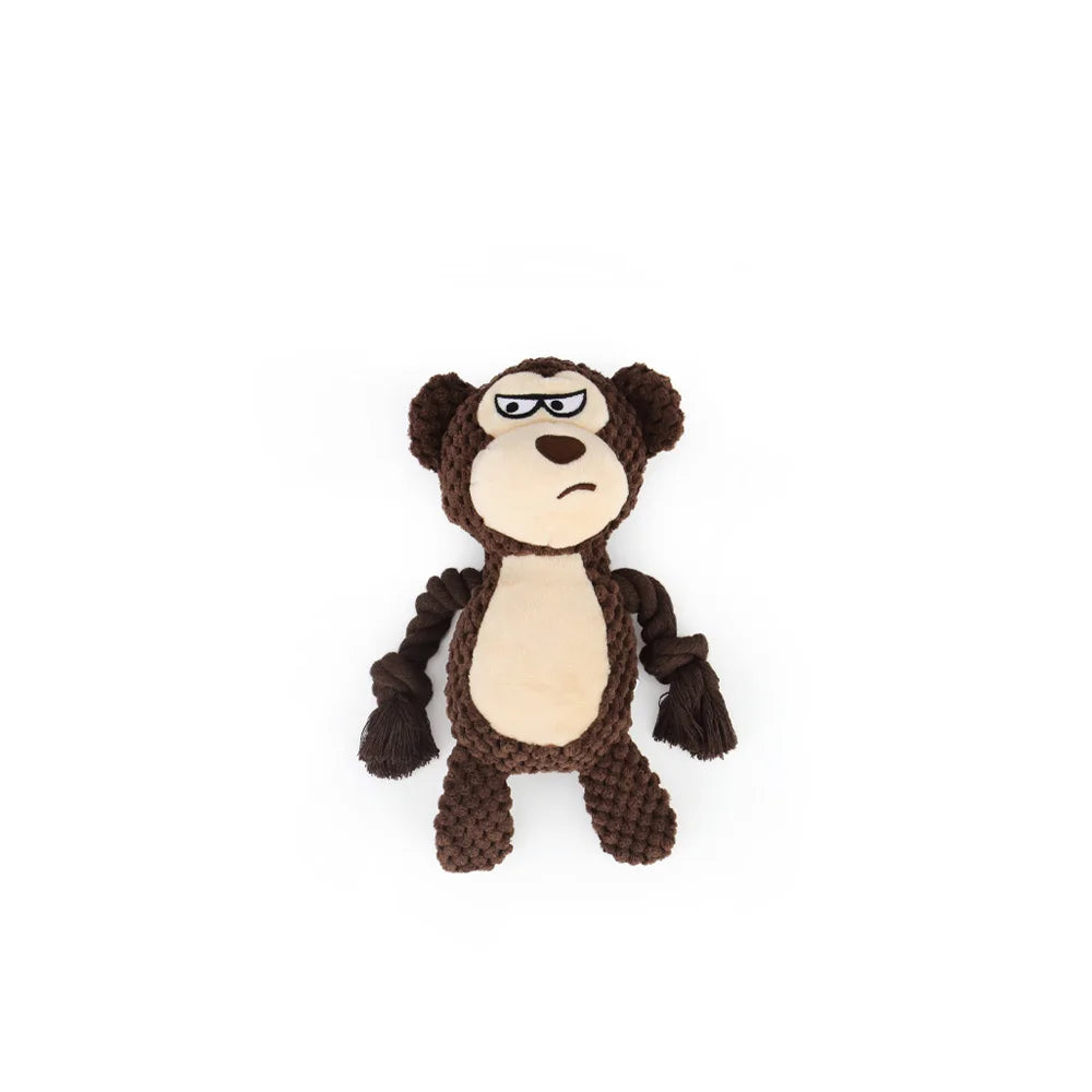 1pc Cartoon Animal Dog Toy Cute Plush Puppy Chew Pet Squeak Knot Toy Cartoon Rabbit Monkey
