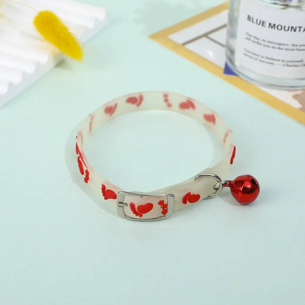 Pet Fluorescent Luminous Silicone Footprint Collar Cat Dog Luminous Collar Night Puppy Kitten Outdoor Anti-loss Pet Supplies