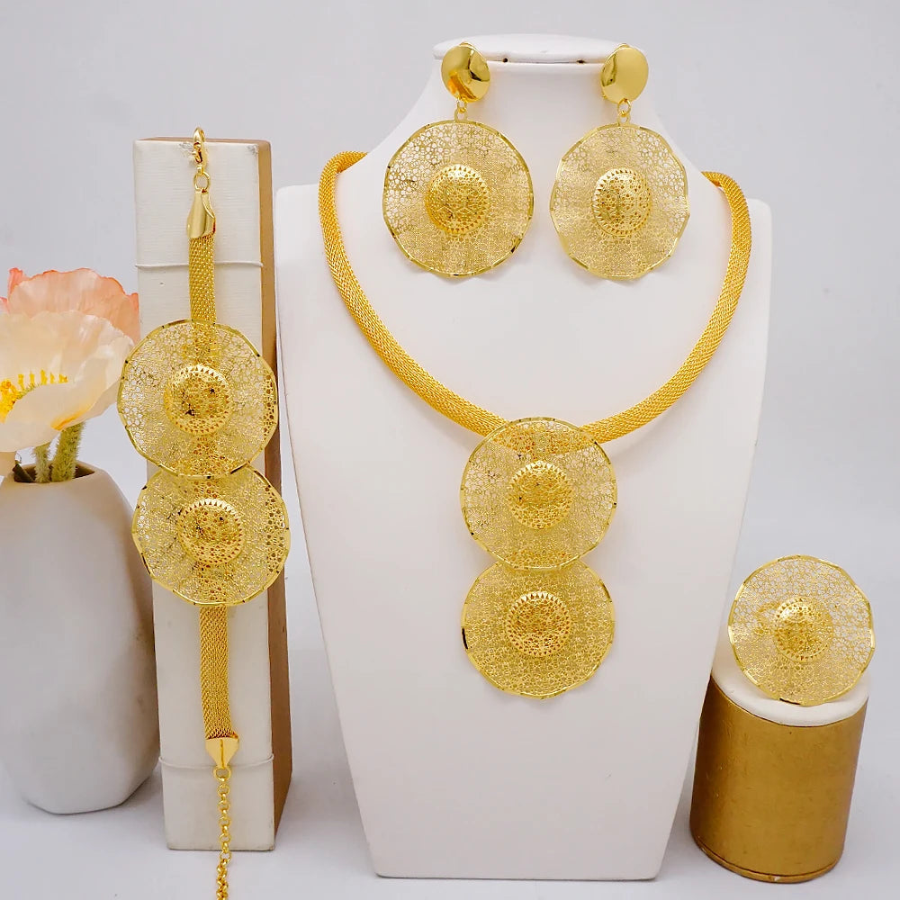 2023 Fine Jewelry Sets For Women Dubai Bridal Wedding Gifts Necklace Bracelet Earrings Ring Jewellery Set African Bead jewelry