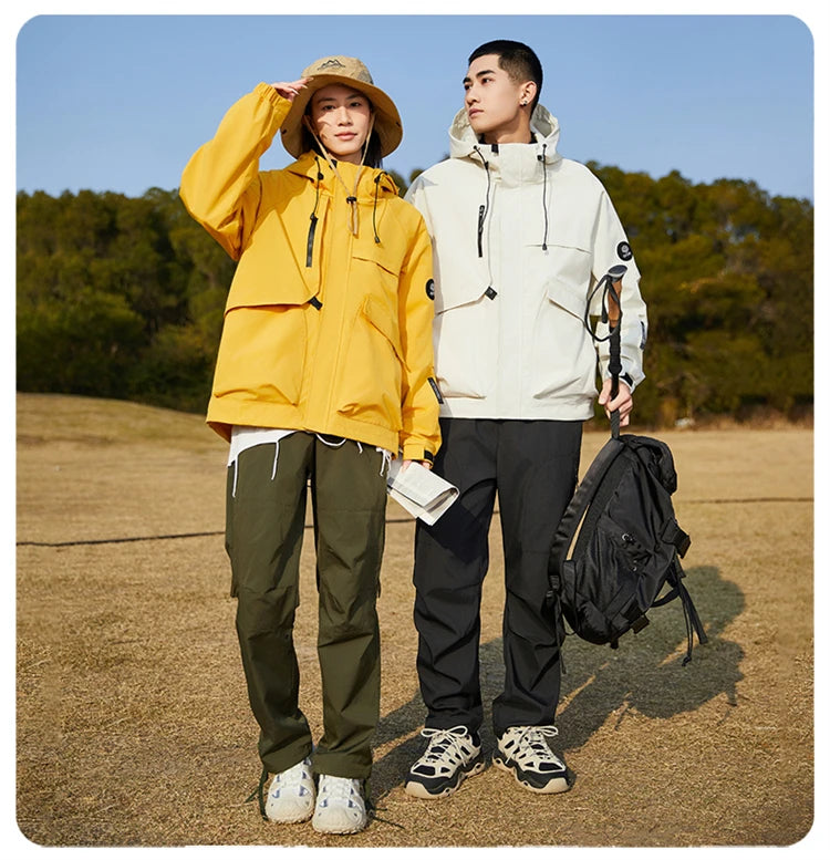 Men’s Hooded Outdoor Windbreaker Jacket Windproof Coats Warm Tactical Coat with Multi Pockets for Hiking Camping Travel Autumn